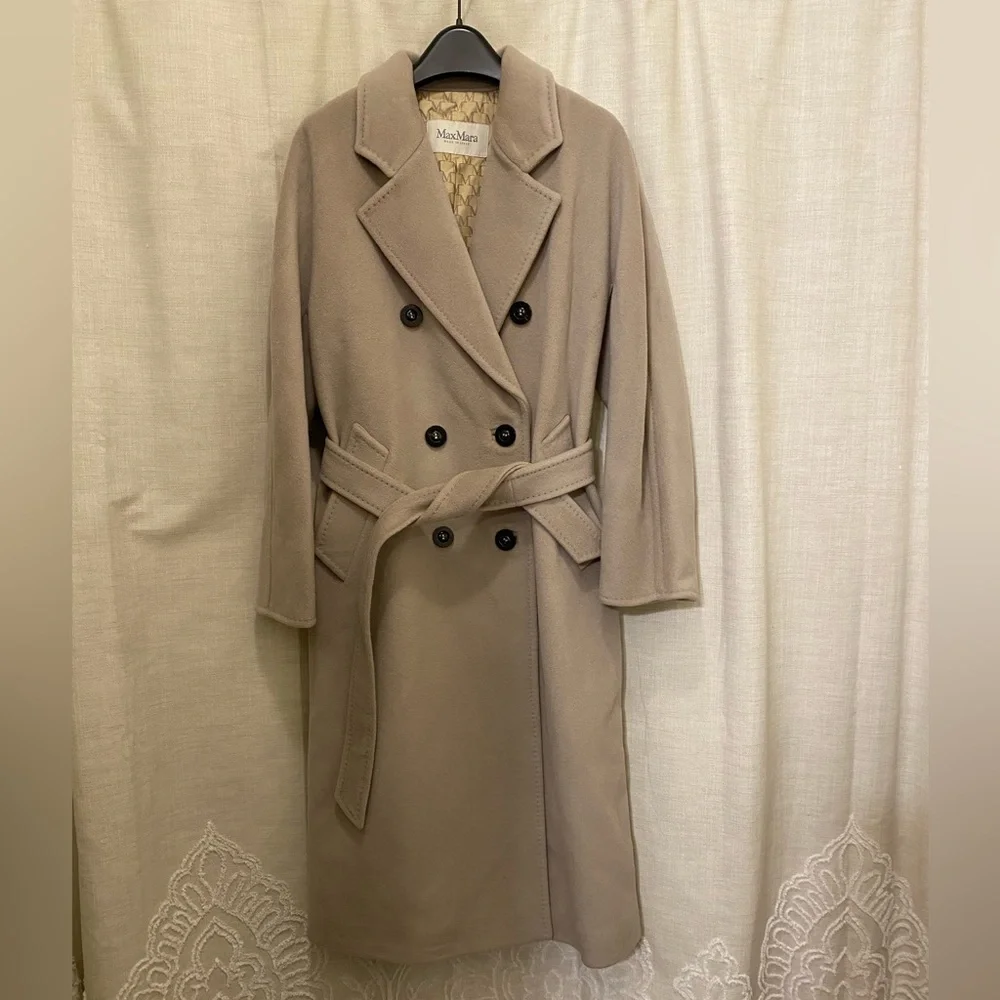 MaxMara Beige Belted Double-Breasted Wool Coat